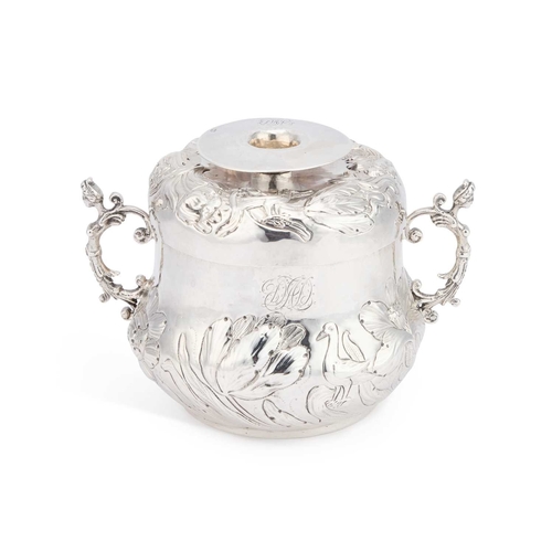 474 - A LARGE COMMONWEALTH SILVER CAUDLE CUP AND COVER maker's mark HN bird with branch below, probably fo... 