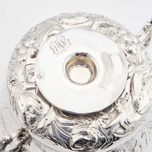 474 - A LARGE COMMONWEALTH SILVER CAUDLE CUP AND COVER maker's mark HN bird with branch below, probably fo... 