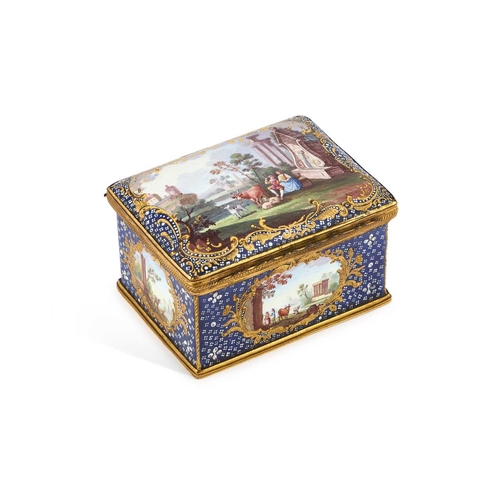 480 - A LARGE SOUTH STAFFORDSHIRE ENAMEL TABLE SNUFF BOX, CIRCA 1770 rectangular, painted with pastoral an... 