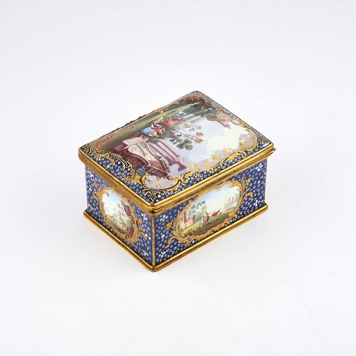 480 - A LARGE SOUTH STAFFORDSHIRE ENAMEL TABLE SNUFF BOX, CIRCA 1770 rectangular, painted with pastoral an... 