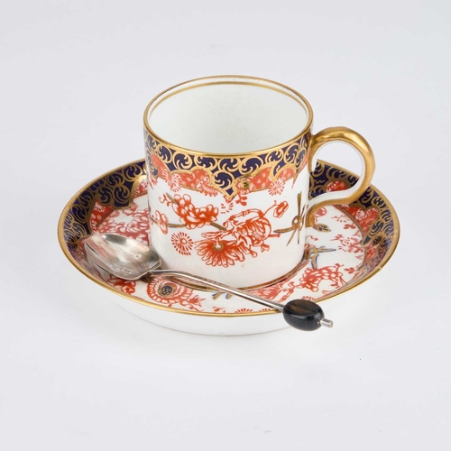 56 - A ROYAL CROWN DERBY IMARI COFFEE SERVICE WITH SILVER SPOONS comprising six coffee cans, six saucers ... 