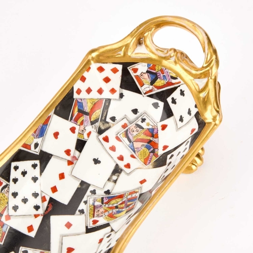 58 - A RARE DERBY TROMPE L'OEIL 'PLAYING CARDS' PEN TRAY, CIRCA 1815 rectangular with scroll-moulded hand... 