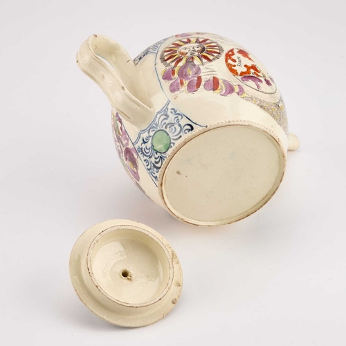 61 - A CREAMWARE TEAPOT AND COVER, CIRCA 1770-80 printed and hand-coloured with scenes of Juno and 'the W... 