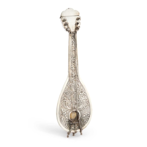 236 - A 19TH CENTURY DUTCH SILVER NOVELTY SCENT FLASK by H. Hooijkaas, in the form of a mandolin. 17.5cm l... 