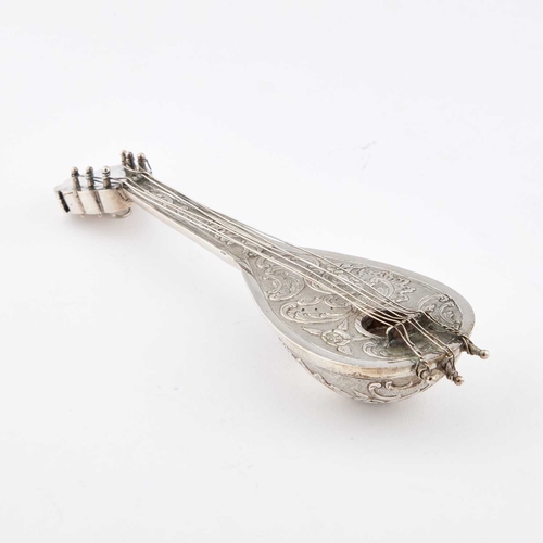 236 - A 19TH CENTURY DUTCH SILVER NOVELTY SCENT FLASK by H. Hooijkaas, in the form of a mandolin. 17.5cm l... 