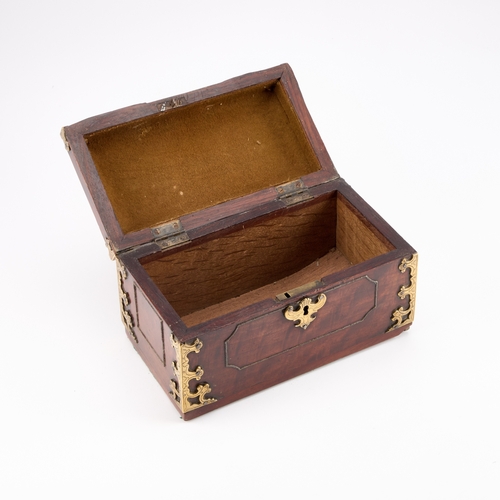 11 - A GEORGE III BRASS-MOUNTED MAHOGANY TEA CADDY with panel sides and a vacant interior. 25cm wide... 