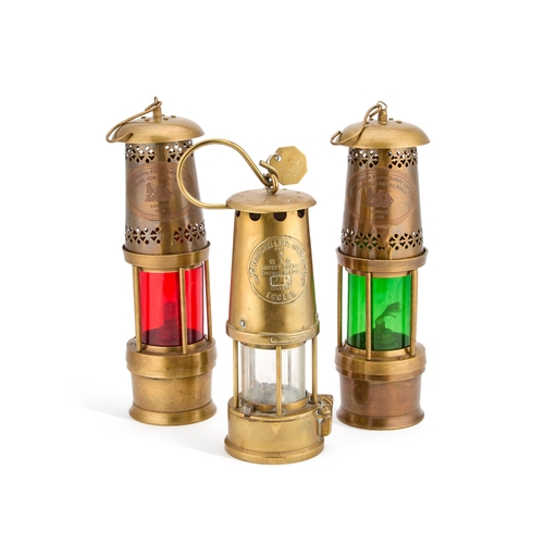 135 - THREE BRASS MINERS LAMPS (3) Tallest 30cm