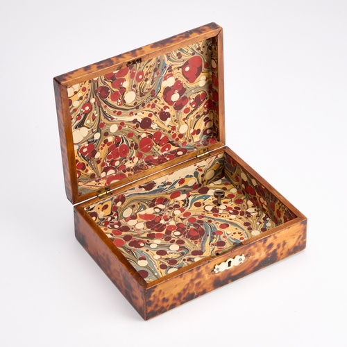 180 - AN EARLY TUNBRIDGE WARE PRINT DECORATED BOX with a burnt whitewood ground to simulate tortoiseshell,... 