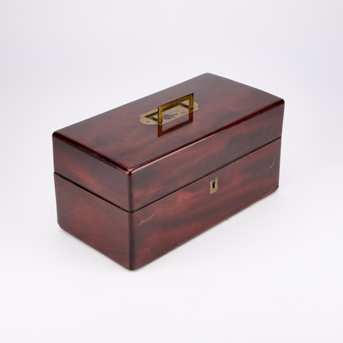 209 - A 19TH CENTURY MAHOGANY APOTHECARY CHEST rectangular, the hinged cover with a brass campaign handle,... 