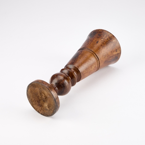 273 - A LARGE 19TH CENTURY TURNED TREEN GOBLET with a tapering bowl and knopped stem. 27.5cm high