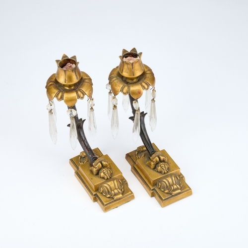 297 - A PAIR OF 19TH CENTURY BRONZE CANDLE LUSTRES (2) 19cm high