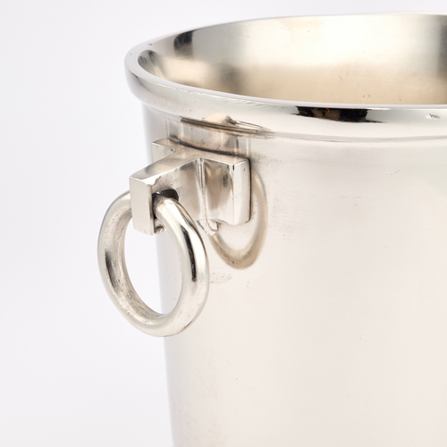 322 - A SILVER PLATED 'CUVEE DE PRESTIGE DU LOUVOIS' CHAMPAGNE BUCKET with two ring handles. 25cm high... 