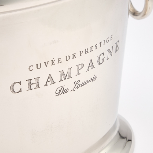 322 - A SILVER PLATED 'CUVEE DE PRESTIGE DU LOUVOIS' CHAMPAGNE BUCKET with two ring handles. 25cm high... 