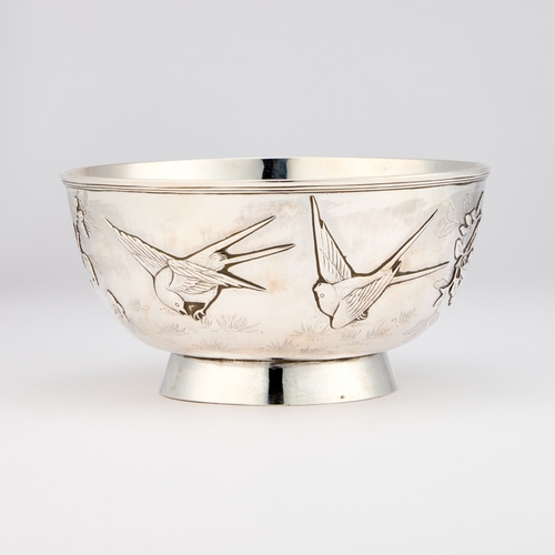 350 - A LARGE CHINESE SILVER BOWL, CIRCA 1890 signed WING CHEONG, with artisan mark, the rounded body on a... 