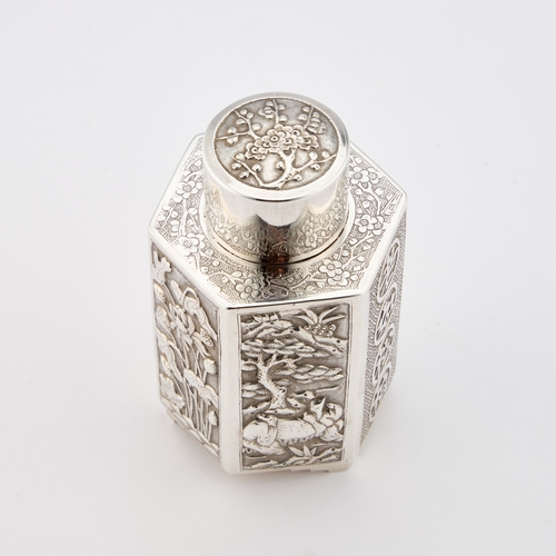 351 - A CHINESE SILVER TEA CADDY mark of Wang Hing & Co, stamped 90, late 19th/ early 20th Century, he... 