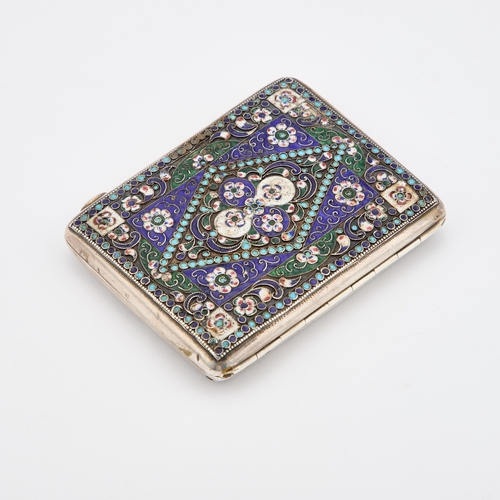 359 - A RUSSIAN SILVER AND CLOISONNÃ ENAMEL CIGARETTE CASE First Kokoshnik mark (1896-1908), rectangular,... 