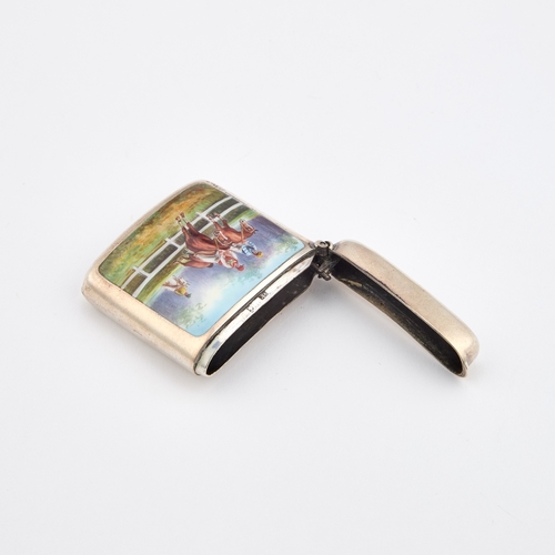 386 - A GERMAN SILVER AND ENAMEL VESTA CASE stamped '935', of rounded rectangular form, shaped for the poc... 