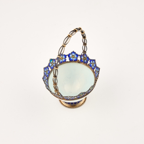 390 - A PLIQUE-Ã-JOUR, SILVER AND ENAMEL BASKET early 20th Century, 925 standard, with a pale blue guillo... 