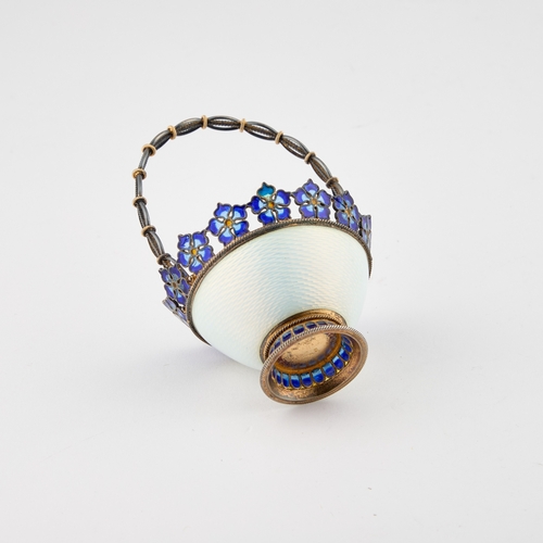 390 - A PLIQUE-Ã-JOUR, SILVER AND ENAMEL BASKET early 20th Century, 925 standard, with a pale blue guillo... 