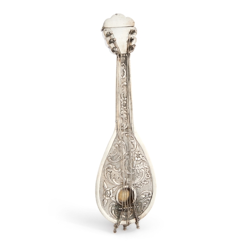 394 - A 19TH CENTURY DUTCH SILVER NOVELTY SCENT FLASK by H. Hooijkaas, in the form of a mandolin. 17.5cm l... 