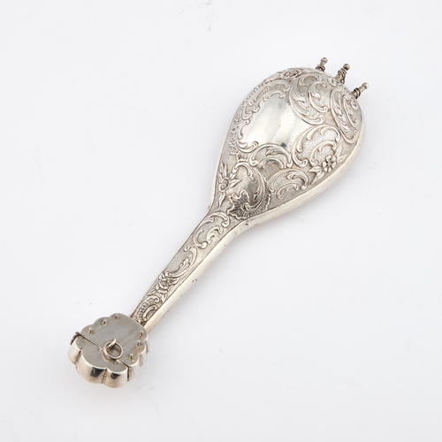 394 - A 19TH CENTURY DUTCH SILVER NOVELTY SCENT FLASK by H. Hooijkaas, in the form of a mandolin. 17.5cm l... 