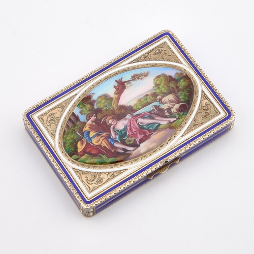 397 - A CONTINENTAL SILVER-GILT AND ENAMEL BOX import marked, Stockwell & Co, London 1928, rectangular... 