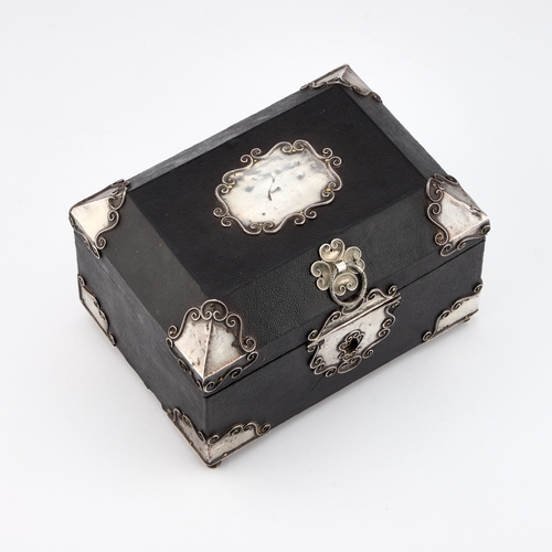 403 - A CONTINENTAL SILVER-MOUNTED SHAGREEN BOX 18th/ 19th Century, rectangular, the cartouche shaped moun... 