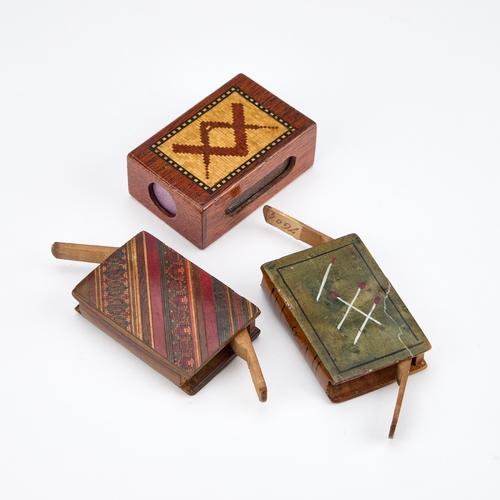 41 - TWO TUNBRIDGE WARE BOOK PATTERN VESTA CASES AND A MATCH BOX HOLDER one vesta case with stick ware de... 