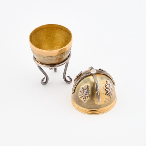 425 - A FABERGÃ STYLE PARCEL-GILT SILVER EGG by St James House Company, London 1982, the egg-shaped box o... 