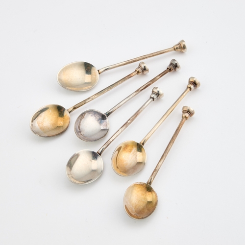 427 - A SET OF SIX ELIZABETH II SILVER AND ENAMEL SPOONS by Henry Clifford Davis, Birmingham 1961, each bo... 