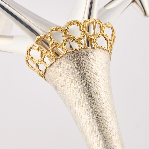 428 - STUART DEVLIN: AN ELIZABETH II PARCEL-GILT SILVER CANDELABRUM by Stuart Devlin, London 1975, with fo... 