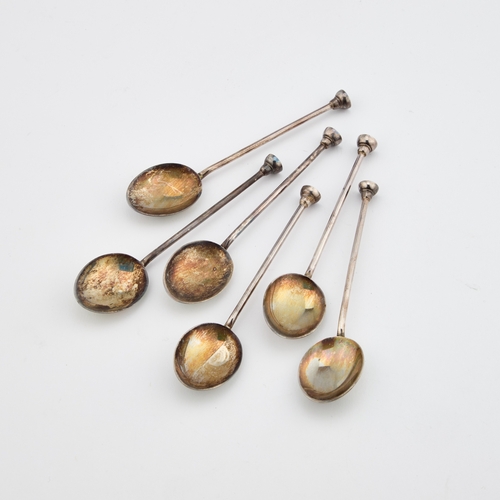 439 - A SET OF SIX ELIZABETH II SILVER AND ENAMEL SPOONS by Henry Clifford Davis, Birmingham 1957, each bo... 