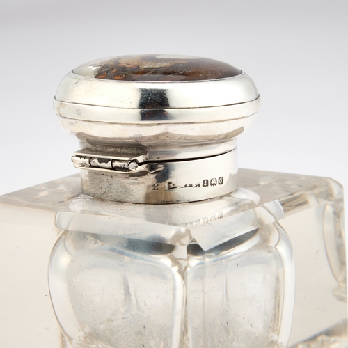 468 - A GEORGE V ESSEX CRYSTAL-INSET SILVER-MOUNTED CUT-GLASS INKWELL by S Blanckensee & Son Ltd, Birm... 