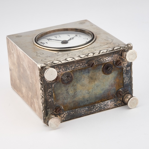 485 - A GEORGE V SILVER MANTEL CLOCK by Charles & Richard Comyns, London 1916, the rectangular case wi... 