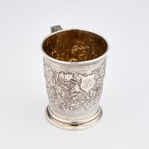 505 - A VICTORIAN SILVER MUG by John Hunt & Robert Roskell, London 1875, of tapering cylindrical form,... 