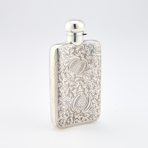 523 - A VICTORIAN SILVER FLASK by F J H Thomas, Birmingham 1899, of usual form, shaped for the pocket, eng... 