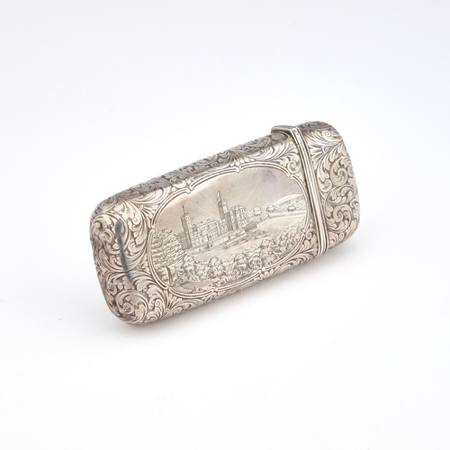 536 - A VICTORIAN SILVER CASTLE-TOP CHEROOT CASE by Nathaniel Mills, Birmingham 1849, rectangular with a h... 