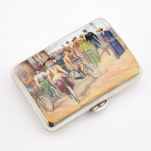 561 - A VICTORIAN SILVER AND ENAMEL CIGARETTE CASE by Sampson Mordan & Co, London 1895, of rounded rec... 