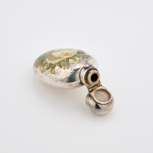 565 - A VICTORIAN SILVER AND ENAMEL SCENT BOTTLE maker's mark illegible SH?, London 1885, decorated to one... 