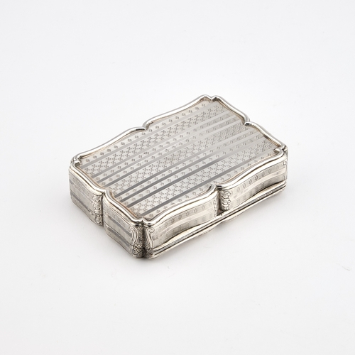 574 - A VICTORIAN SILVER SNUFF BOX by Nathaniel Mills, Birmingham 1846, of shaped rectangular form, engine... 