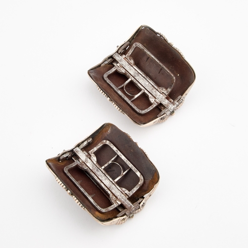 583 - A PAIR OF GEORGE III SILVER SHOE BUCKLES by Edward & James Higgs, 1791, the frames with faceted-... 