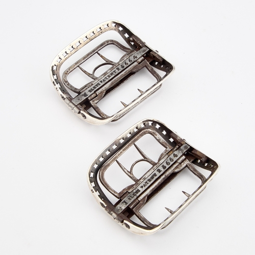 591 - A PAIR OF GEORGE III SILVER SHOE BUCKLES by Robert Eley, 1792, each of rounded rectangular form, wit... 