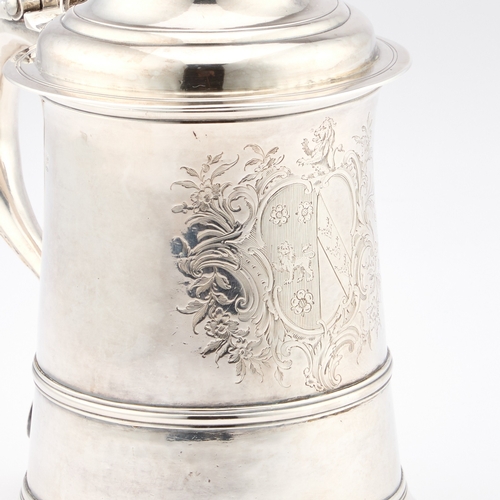 613 - A GEORGE III SILVER TANKARD by William & Robert Peaston, London 1761, of tapering cylindrical fo... 