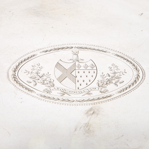 625 - A GEORGE III SILVER SALVER by Peter & Ann Bateman, London 1792, oval, with a reeded edge, engrav... 