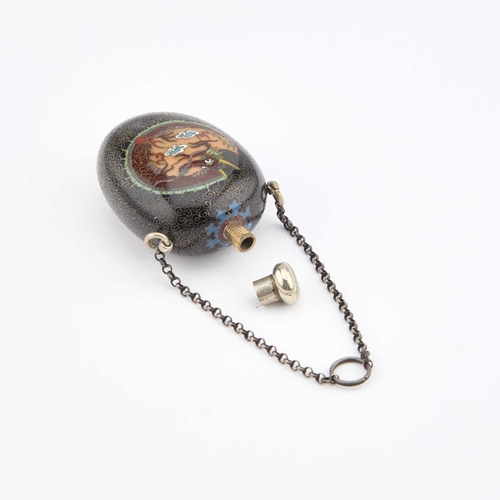 1001 - A JAPANESE CLOISONNÃ ENAMEL SCENT BOTTLE ovoid, enamelled to the front with a scaly dragon pursuing... 