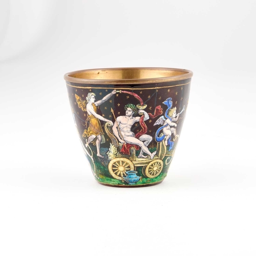 1025 - A LATE 19TH CENTURY LIMOGES ENAMEL CUP AND SAUCER, IN 16TH CENTURY STYLE each decorated in polychrom... 