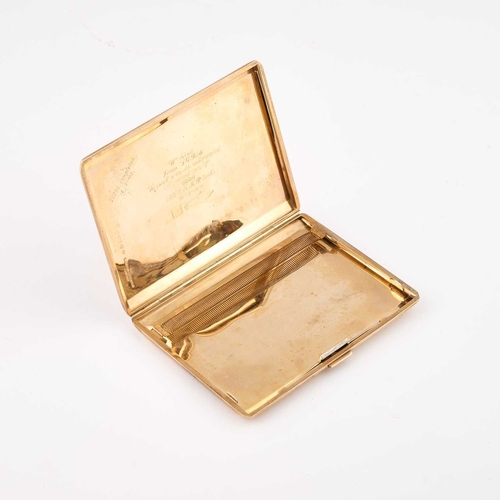 1034 - A 9 CARAT GOLD CIGARETTE CASE by Northern Goldsmiths Co, Birmingham 1939, rectangular with an engine... 