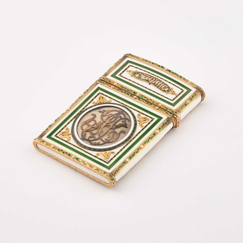 1035 - A FINE 18TH CENTURY FRENCH GOLD AND ENAMEL CARNET DE BAL charge mark of Jean-Jaques PrÃ©vost (1762-1... 