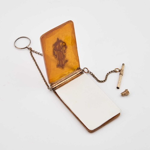 1039 - A LATE 19TH CENTURY NOTEBOOK AND PROPELLING PENCIL the yellow-metal propelling pencil unmarked, the ... 