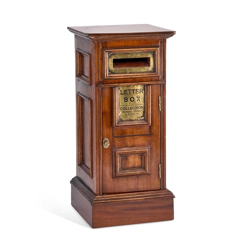 106 - A 20TH CENTURY MAHOGANY PRIVATE POSTBOX with brass letter hole and panel door, the brass plaque insc... 